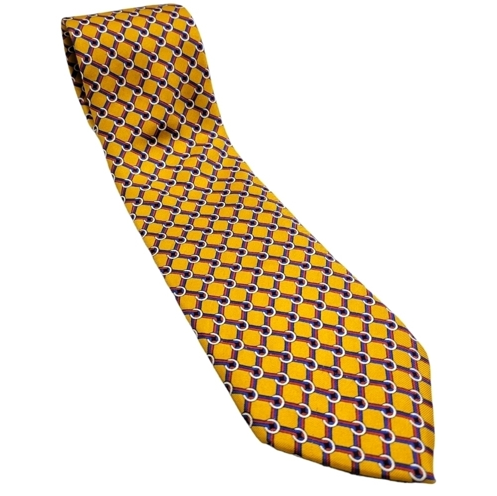 Brooks Brothers 346 Gold Red and Blue Pattern 100%  Silk tie‎